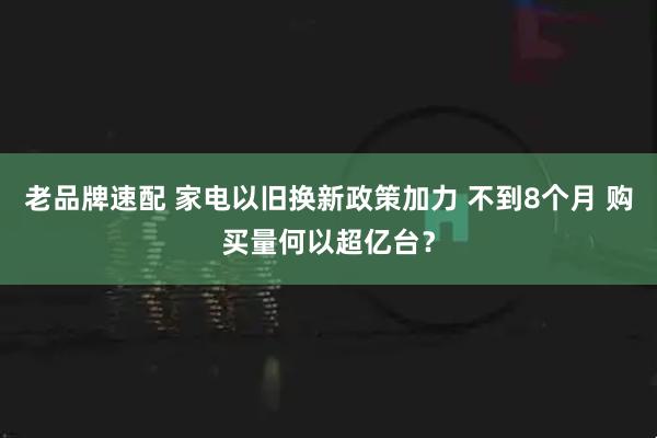 老品牌速配 家电以旧换新政策加力 不到8个月 购买量何以超亿台？