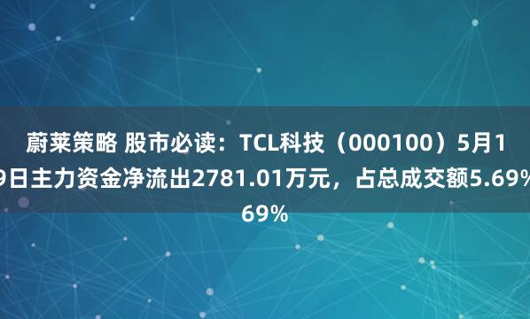 蔚莱策略 股市必读：TCL科技（000100）5月19日主力资金净流出2781.01万元，占总成交额5.69%